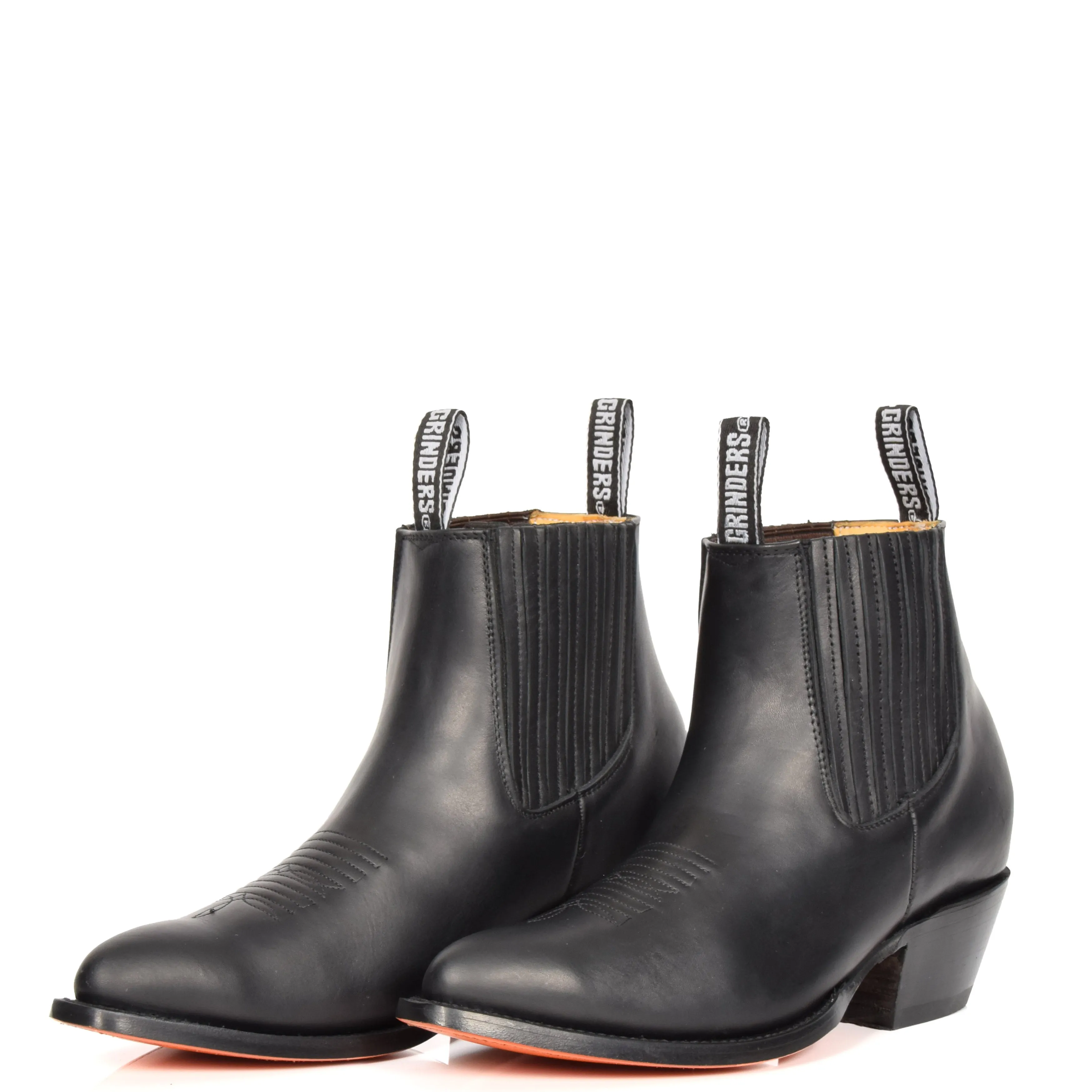 Real Leather Pointed Toe Chelsea Ankle Boots AMA79 Black