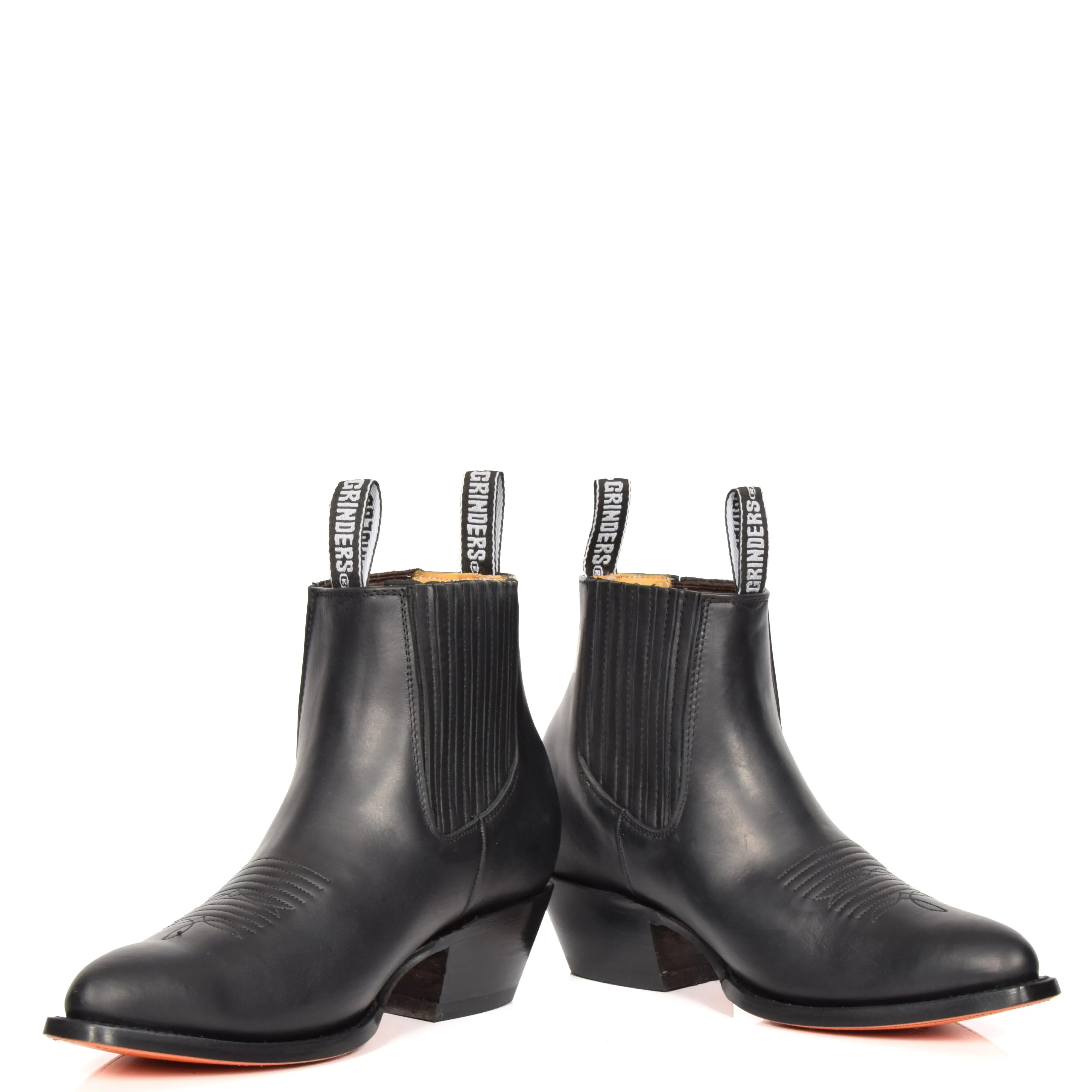 Real Leather Pointed Toe Chelsea Ankle Boots AMA79 Black
