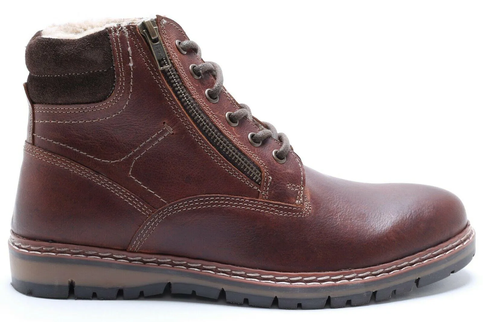 Red Tape Crick Sawston Mens Brown Fleece Zip Leather Warm Lace Up Boots