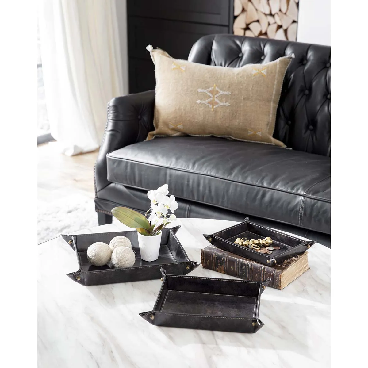 Regina Andrew Derby Leather Tray Set (Black)