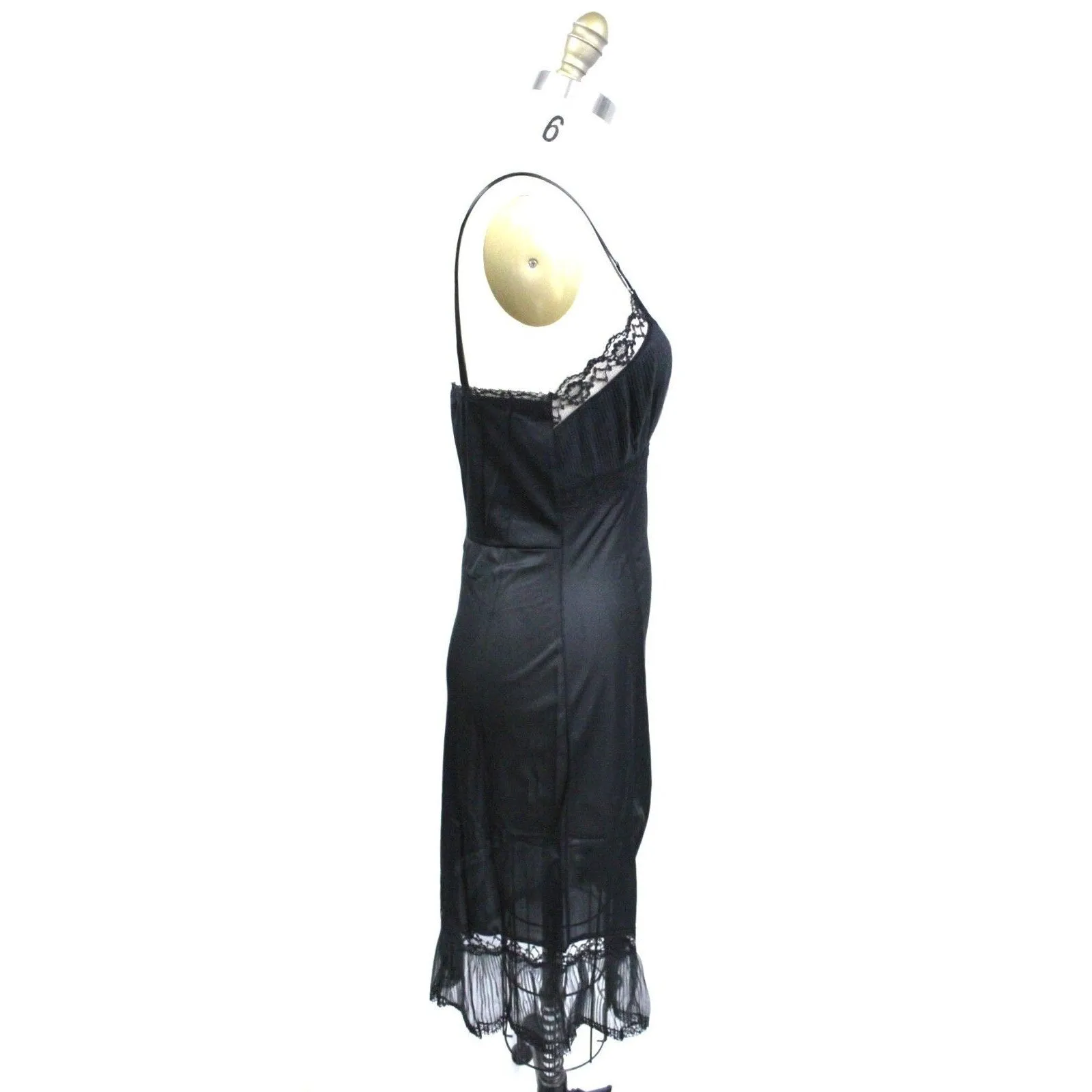 Retro Black Enka Nylon Full Dress Slip Crystal Pleated Chiffon NOS SZ 34 & 36