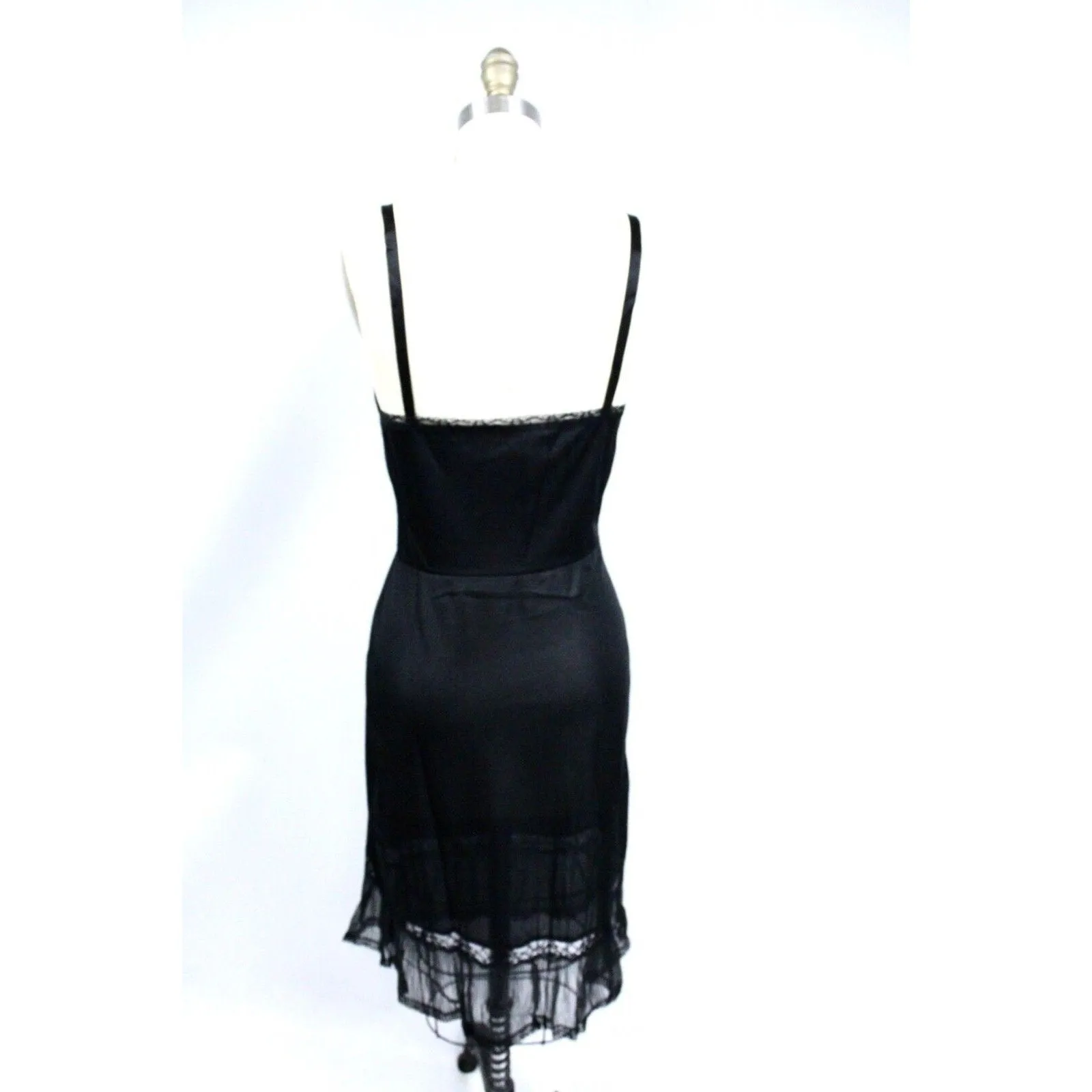 Retro Black Enka Nylon Full Dress Slip Crystal Pleated Chiffon NOS SZ 34 & 36