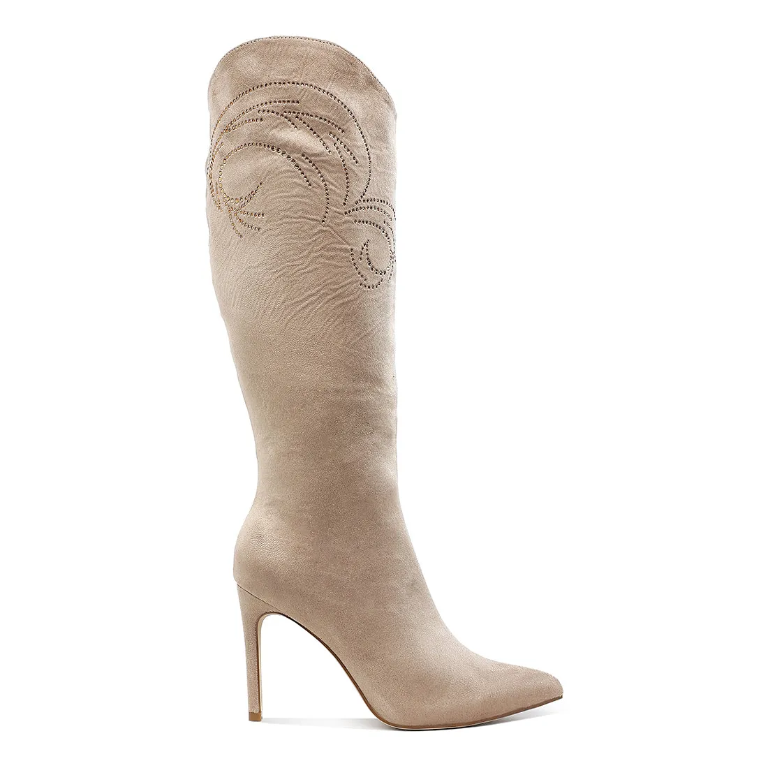 Rhinestone Patterned Calf Boots