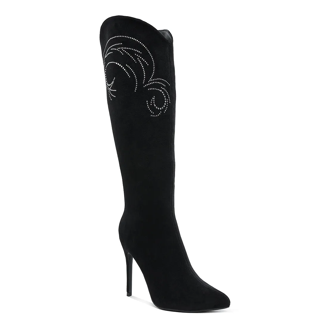 Rhinestone Patterned Calf Boots