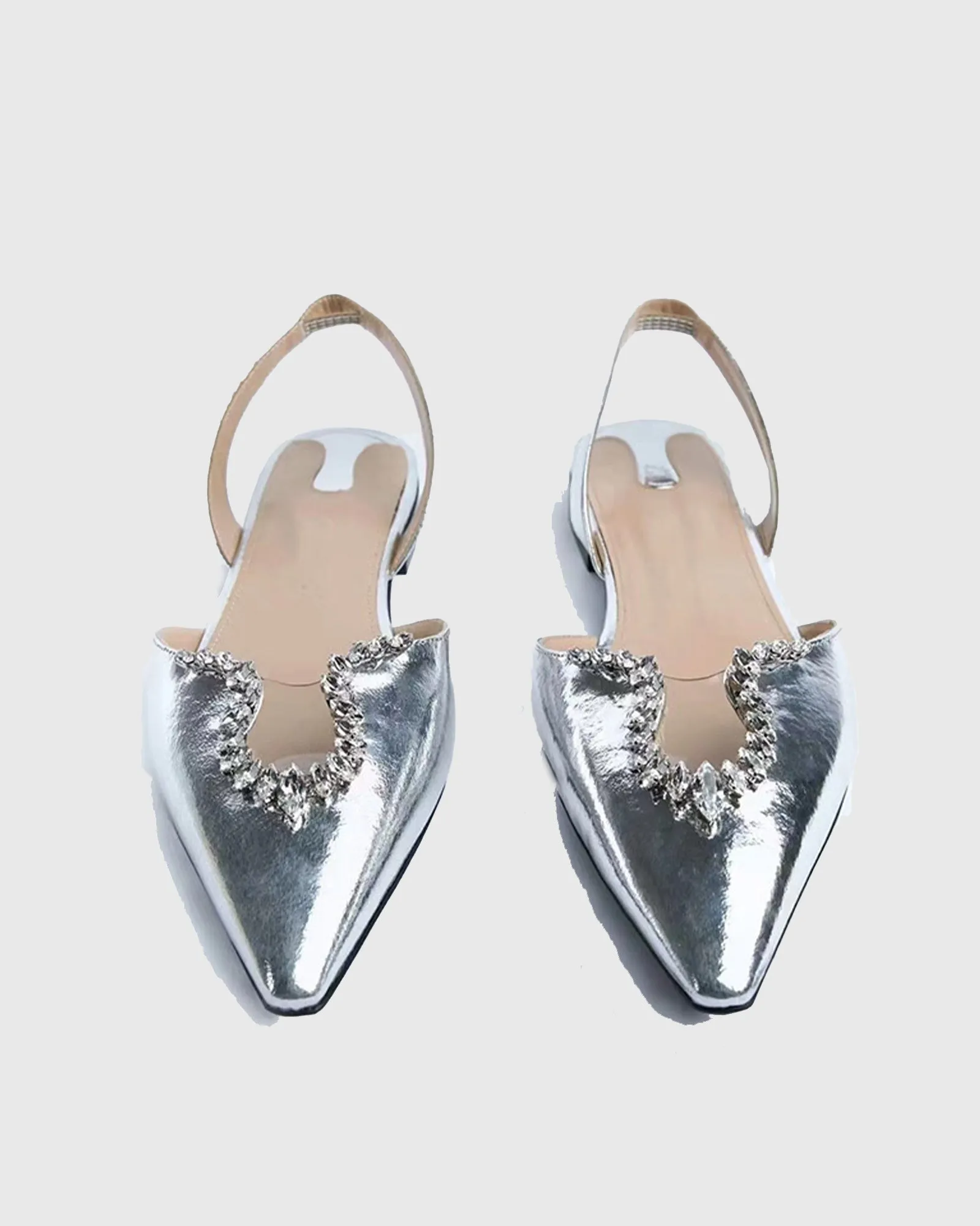 Rita U Rhinestone Slingback Flats In Silver