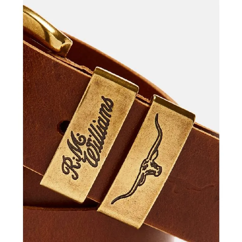 R.M.Williams Drover 1 1/2 Mens Belt - Caramel with Gold Buckle