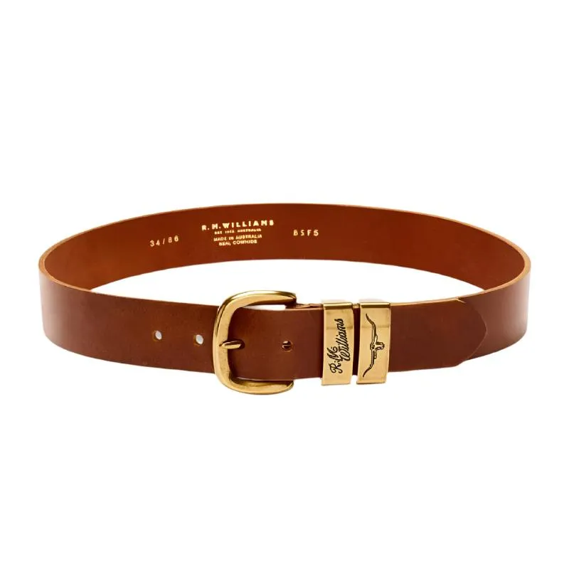 R.M.Williams Drover 1 1/2 Mens Belt - Caramel with Gold Buckle