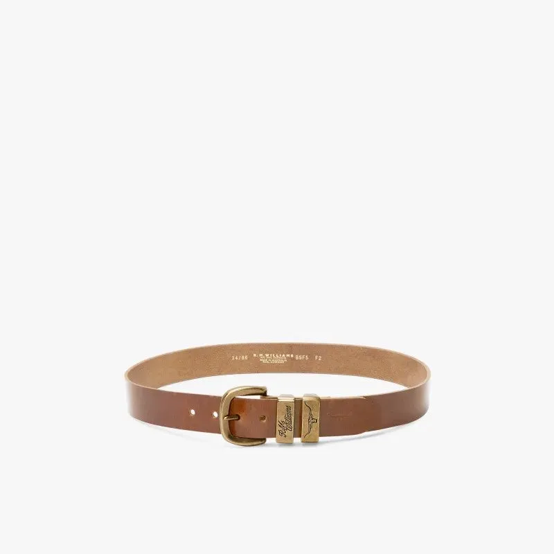 R.M.Williams - Drover Belt - Antique Brass Hardware - Tan