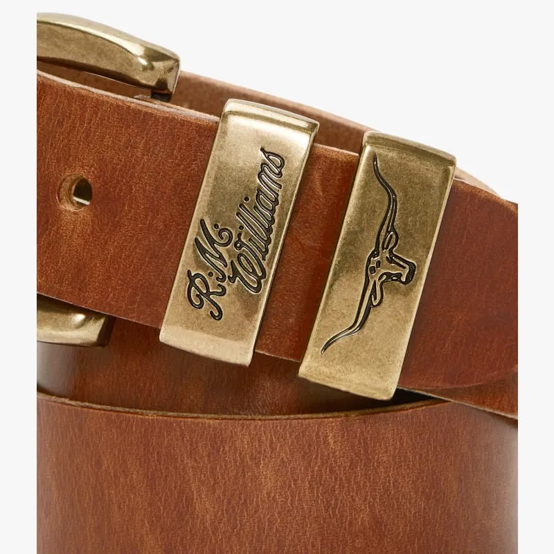 R.M.Williams - Drover Belt - Antique Brass Hardware - Tan
