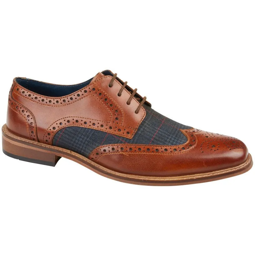 Roamers M408 BROWN Leather / Check Fabric Brogue Shoes