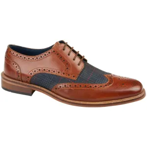Roamers M408 BROWN Leather / Check Fabric Brogue Shoes