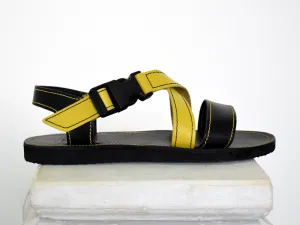 Running sport sandals for men with black and yellow leather