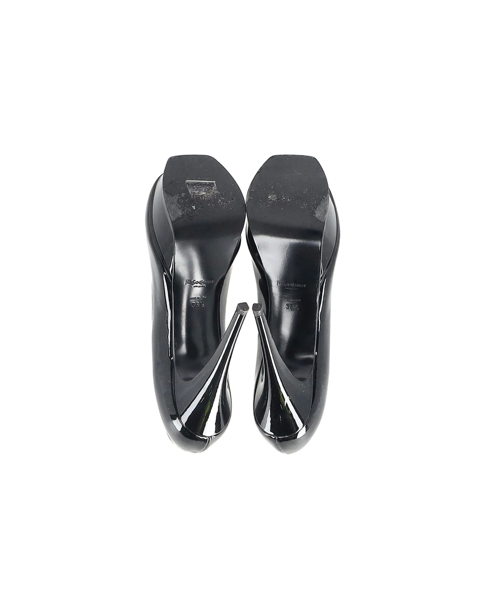 Saint Laurent Paris Palais Curvy Platform Pump in Black Patent Leather