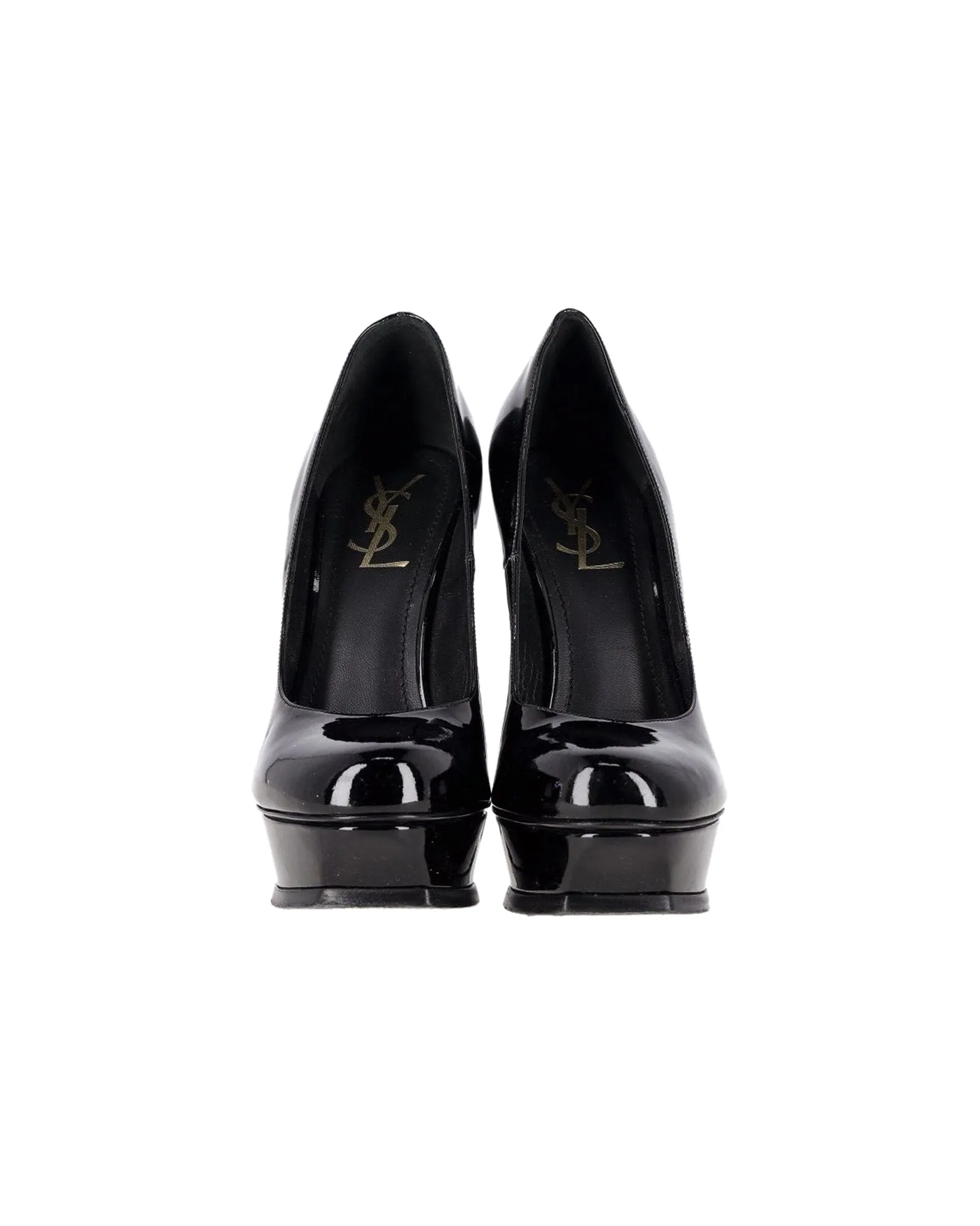 Saint Laurent Paris Palais Curvy Platform Pump in Black Patent Leather