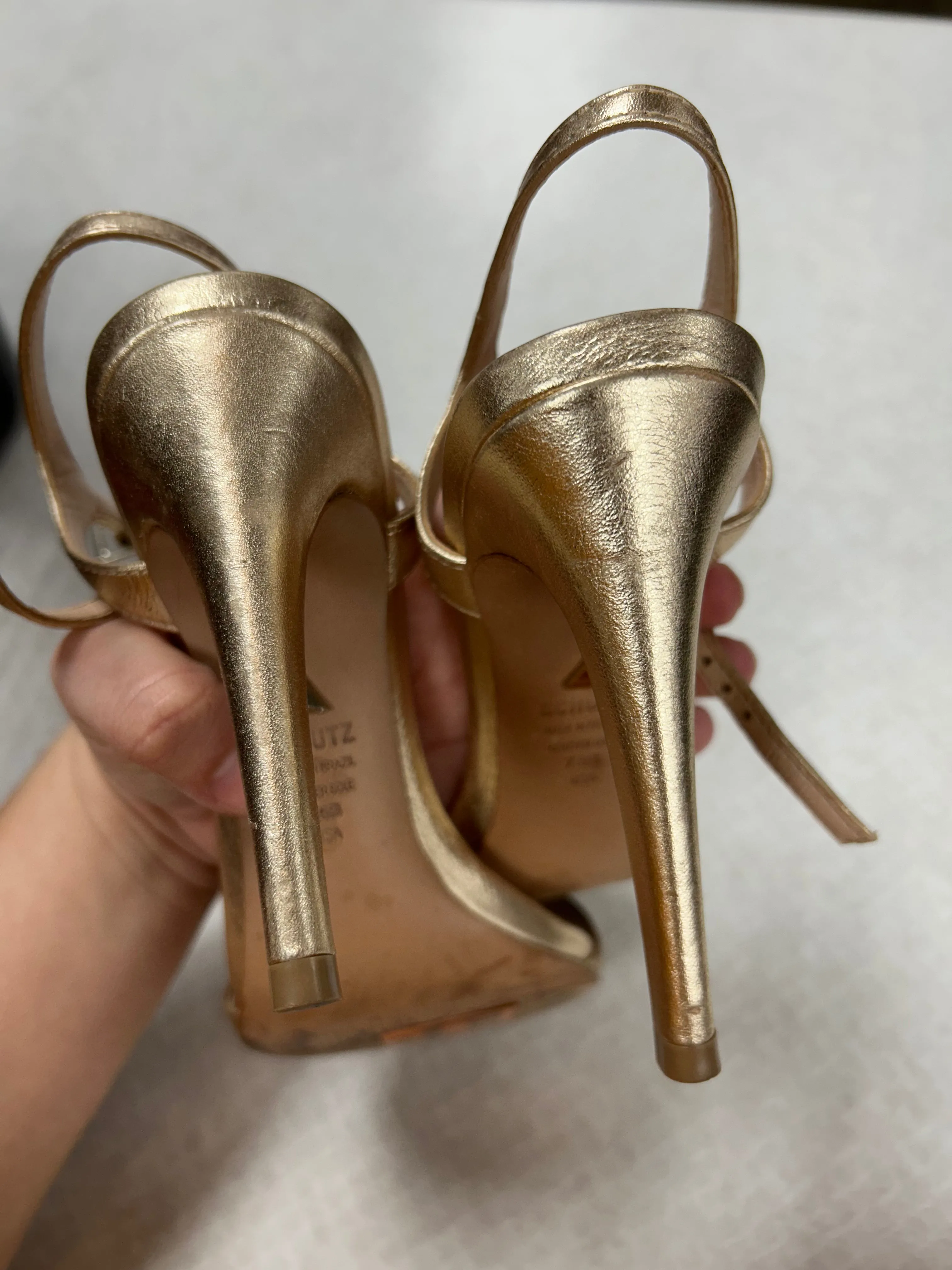 Sandals Heels Stiletto By Clothes Mentor In Gold, Size:7.5