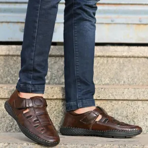 Sandals - Men's Synthetic Leather Brown Sandal