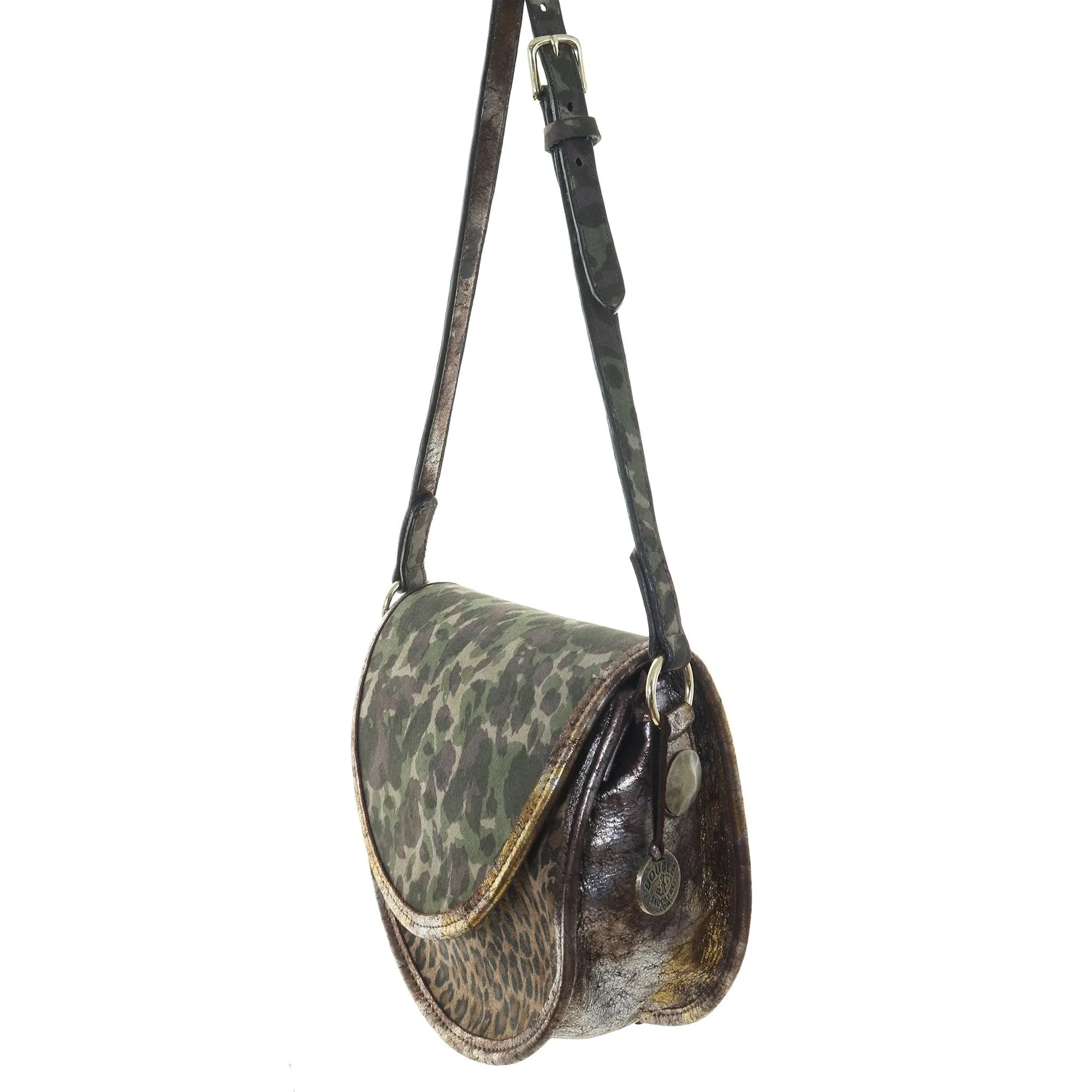 SB31 - Camo and Leopard Suede Print Saddle Bag