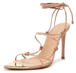 Schutz Hana Sweet Rose Tie Up Strappy Stiletto Heel Pointed Toe Heeled Sandals