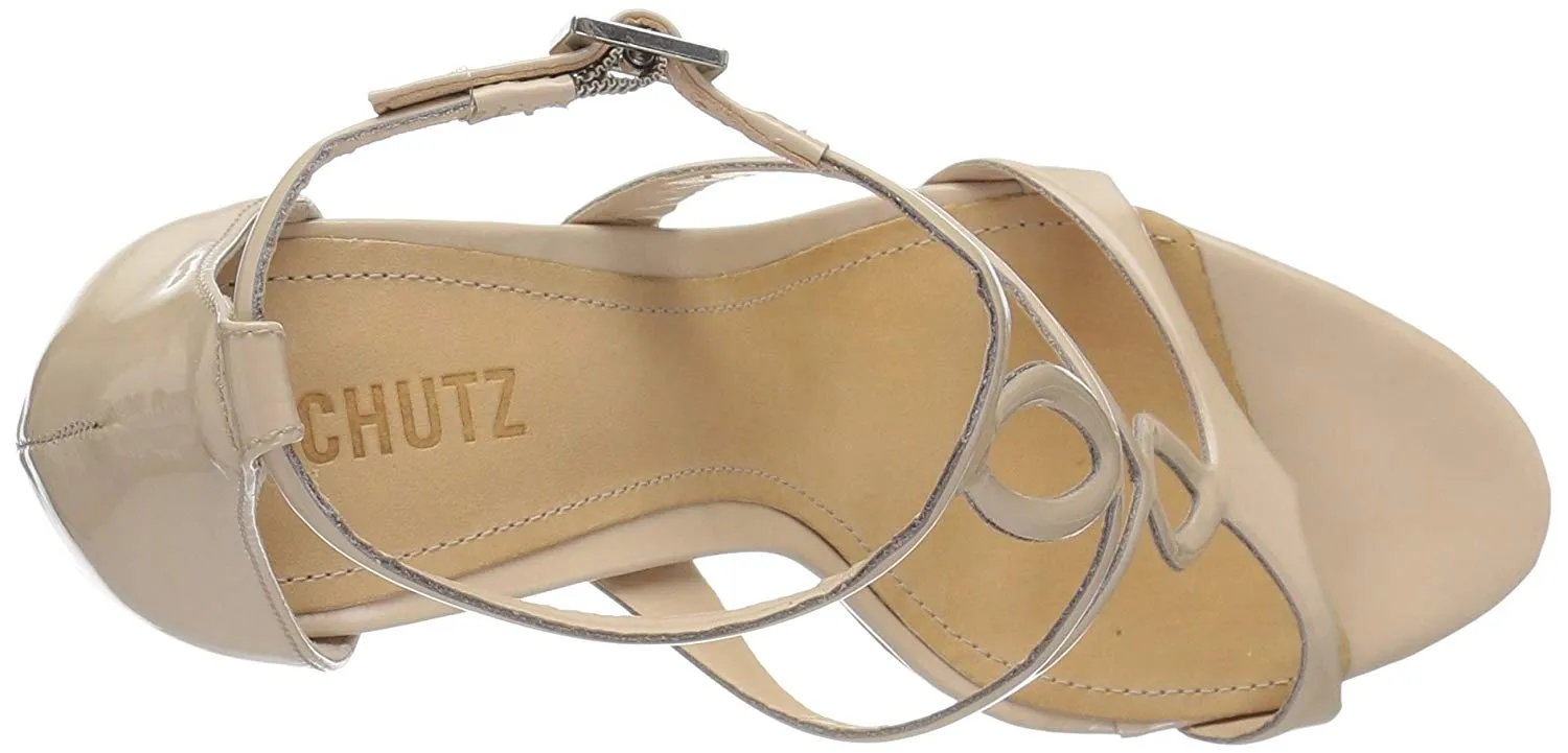 SCHUTZ Rania Tanino Nude Silngle Sole High Heel Patent Leather T-strap Pumps