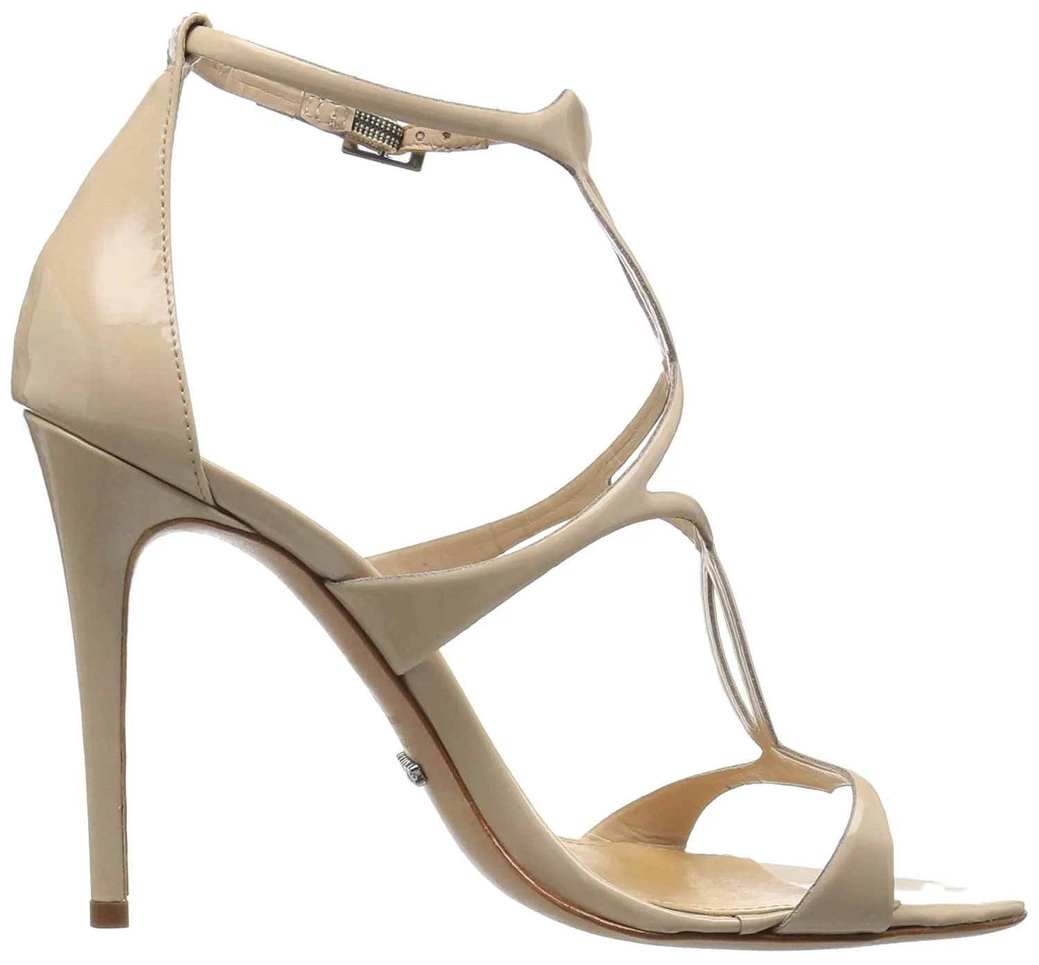 SCHUTZ Rania Tanino Nude Silngle Sole High Heel Patent Leather T-strap Pumps