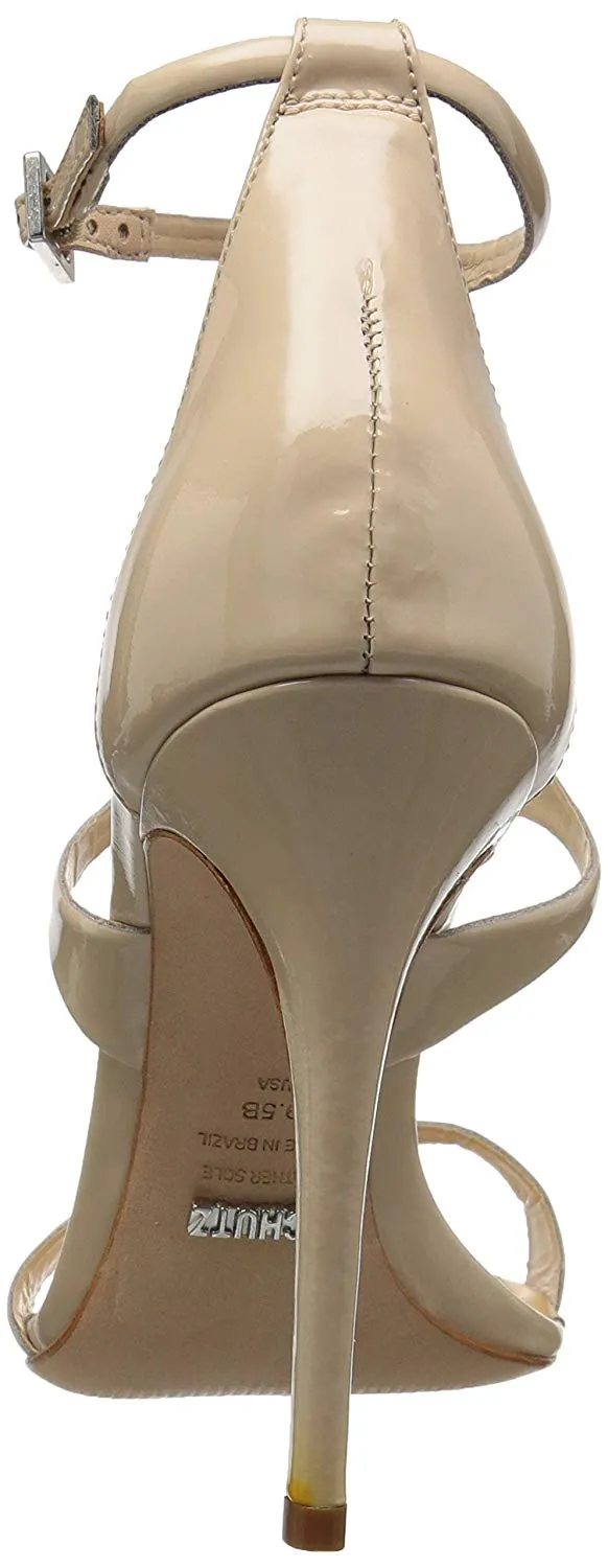 SCHUTZ Rania Tanino Nude Silngle Sole High Heel Patent Leather T-strap Pumps