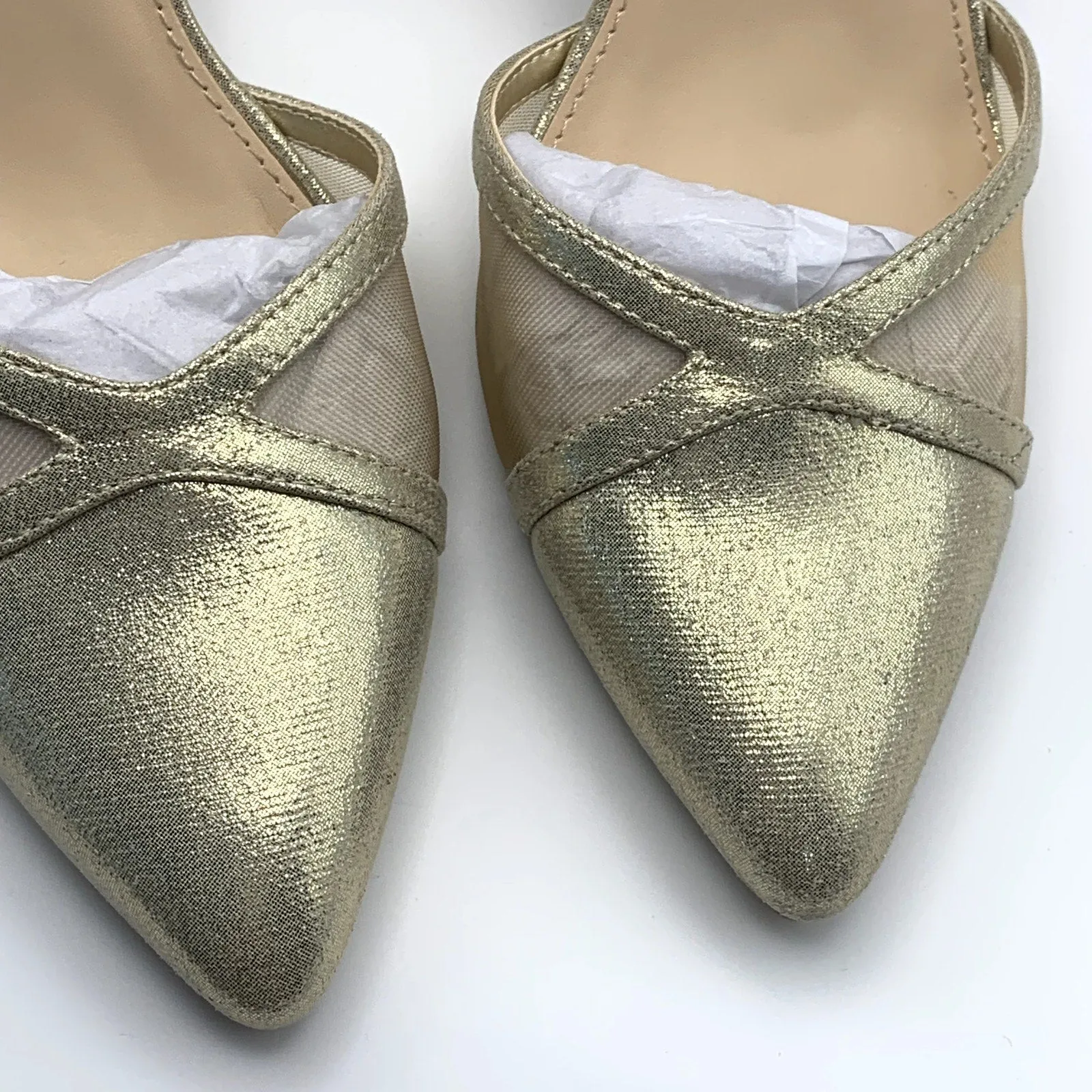 SLILVER SLIPPER Women's Gold Ella Pointed-Toe Ankle-Strap Rhinestone Heels SZ8.5