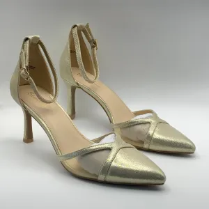 SLILVER SLIPPER Women's Gold Ella Pointed-Toe Ankle-Strap Rhinestone Heels SZ8.5