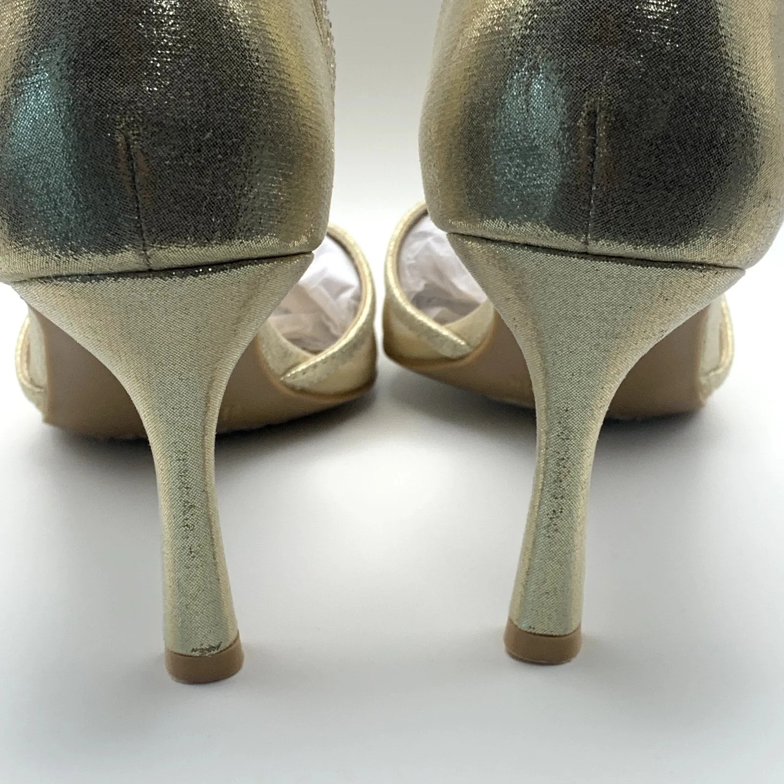 SLILVER SLIPPER Women's Gold Ella Pointed-Toe Ankle-Strap Rhinestone Heels SZ8.5