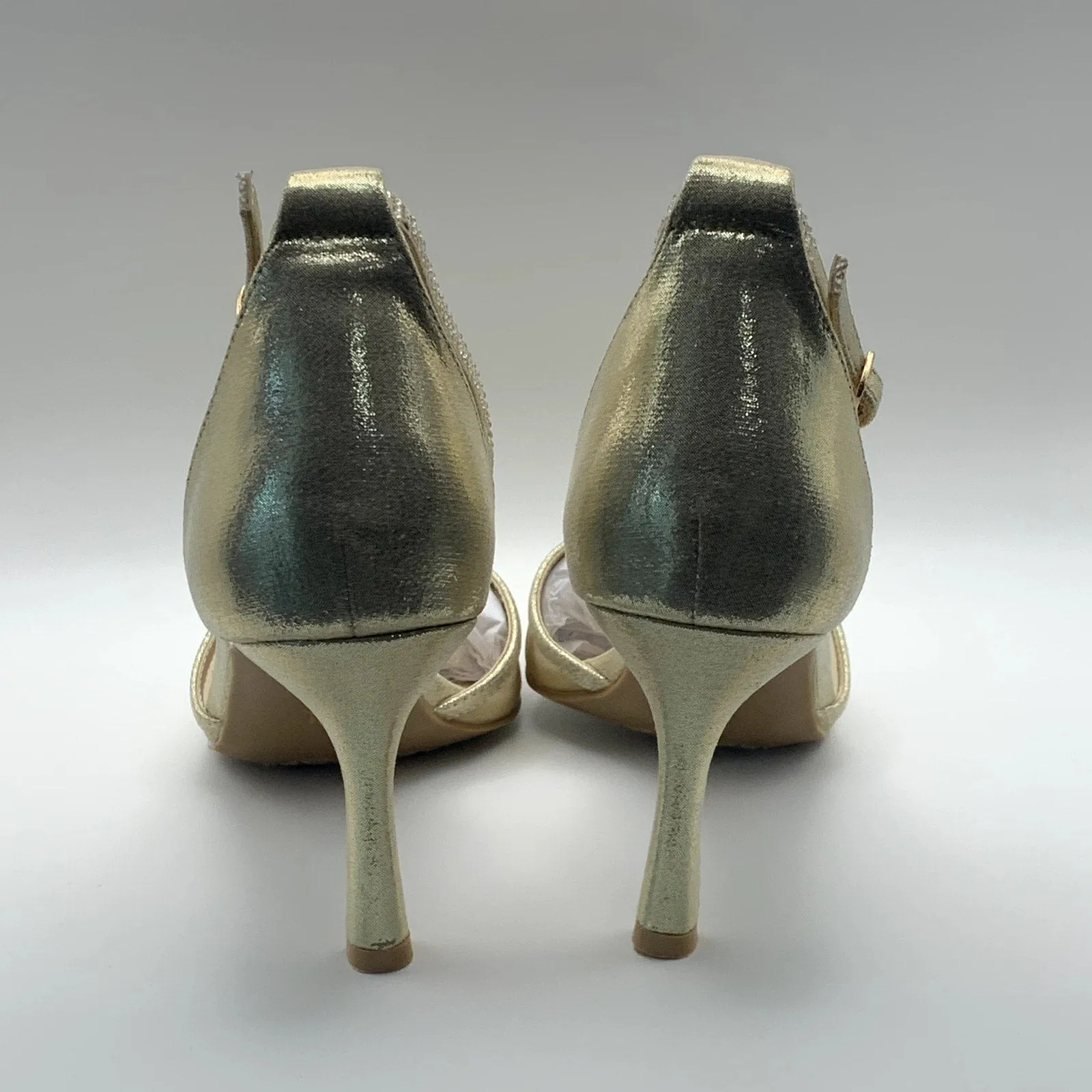 SLILVER SLIPPER Women's Gold Ella Pointed-Toe Ankle-Strap Rhinestone Heels SZ8.5