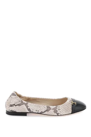snake-printed leather ballet flats XXW94K0HZ30T89 B999(NERO) C005(ROCCIA)