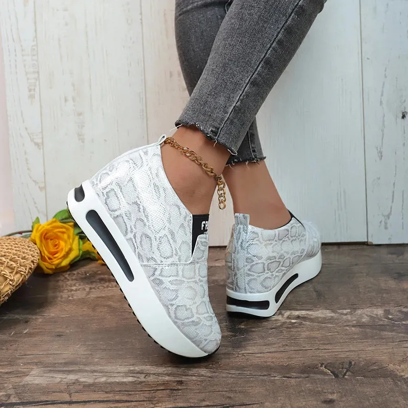 Sohiwoo Print Loafers Shoes Women 2024 Spring Slip-On Hidden Heels Sneakers Woman Pu Leather Chunky Platform Sports Shoes Ladies