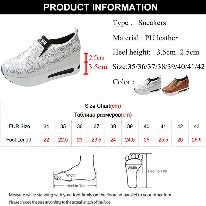Sohiwoo Print Loafers Shoes Women 2024 Spring Slip-On Hidden Heels Sneakers Woman Pu Leather Chunky Platform Sports Shoes Ladies