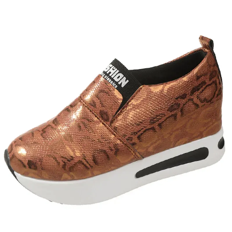 Sohiwoo Print Loafers Shoes Women 2024 Spring Slip-On Hidden Heels Sneakers Woman Pu Leather Chunky Platform Sports Shoes Ladies