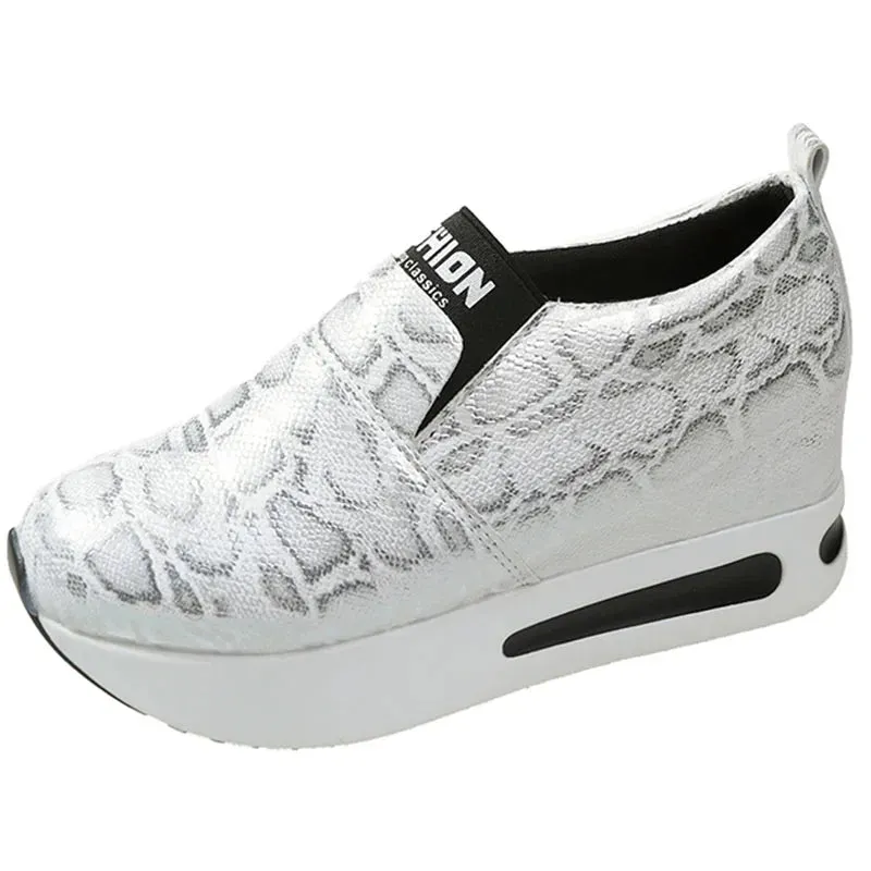Sohiwoo Print Loafers Shoes Women 2024 Spring Slip-On Hidden Heels Sneakers Woman Pu Leather Chunky Platform Sports Shoes Ladies