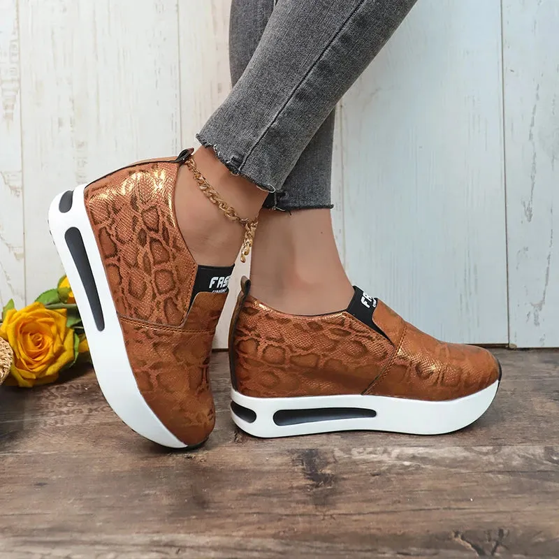 Sohiwoo Print Loafers Shoes Women 2024 Spring Slip-On Hidden Heels Sneakers Woman Pu Leather Chunky Platform Sports Shoes Ladies