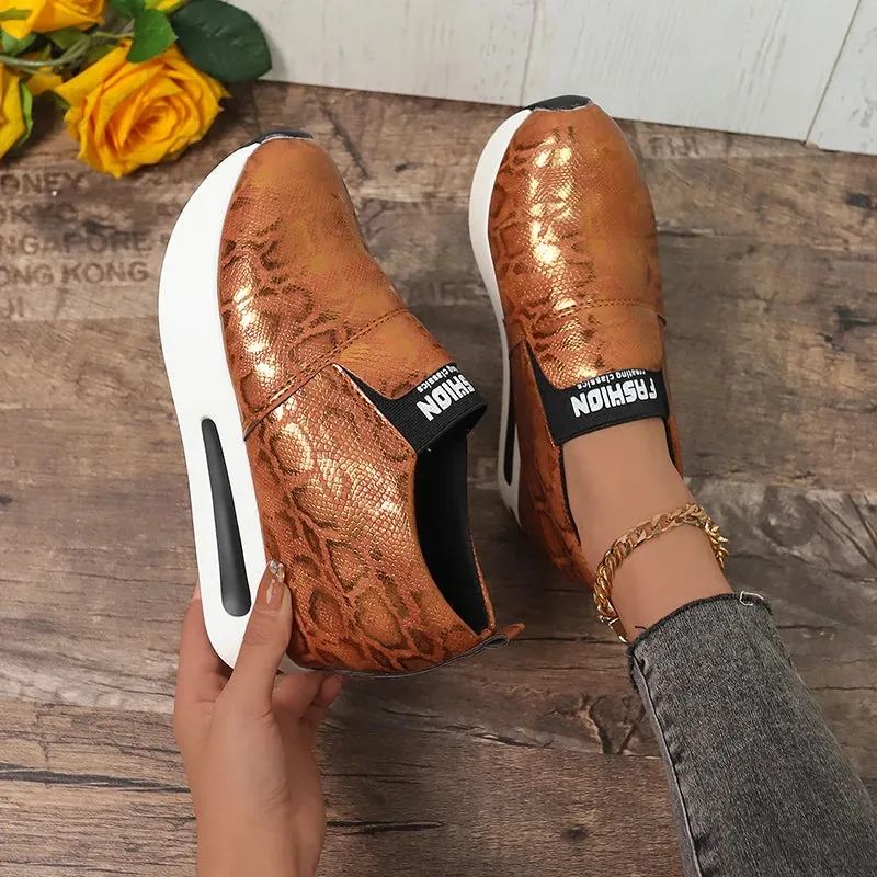 Sohiwoo Print Loafers Shoes Women 2024 Spring Slip-On Hidden Heels Sneakers Woman Pu Leather Chunky Platform Sports Shoes Ladies