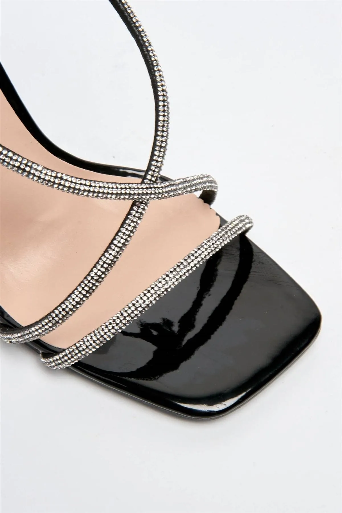 Sorrento Diamante Strap Square Toe Heel Sandal in Black