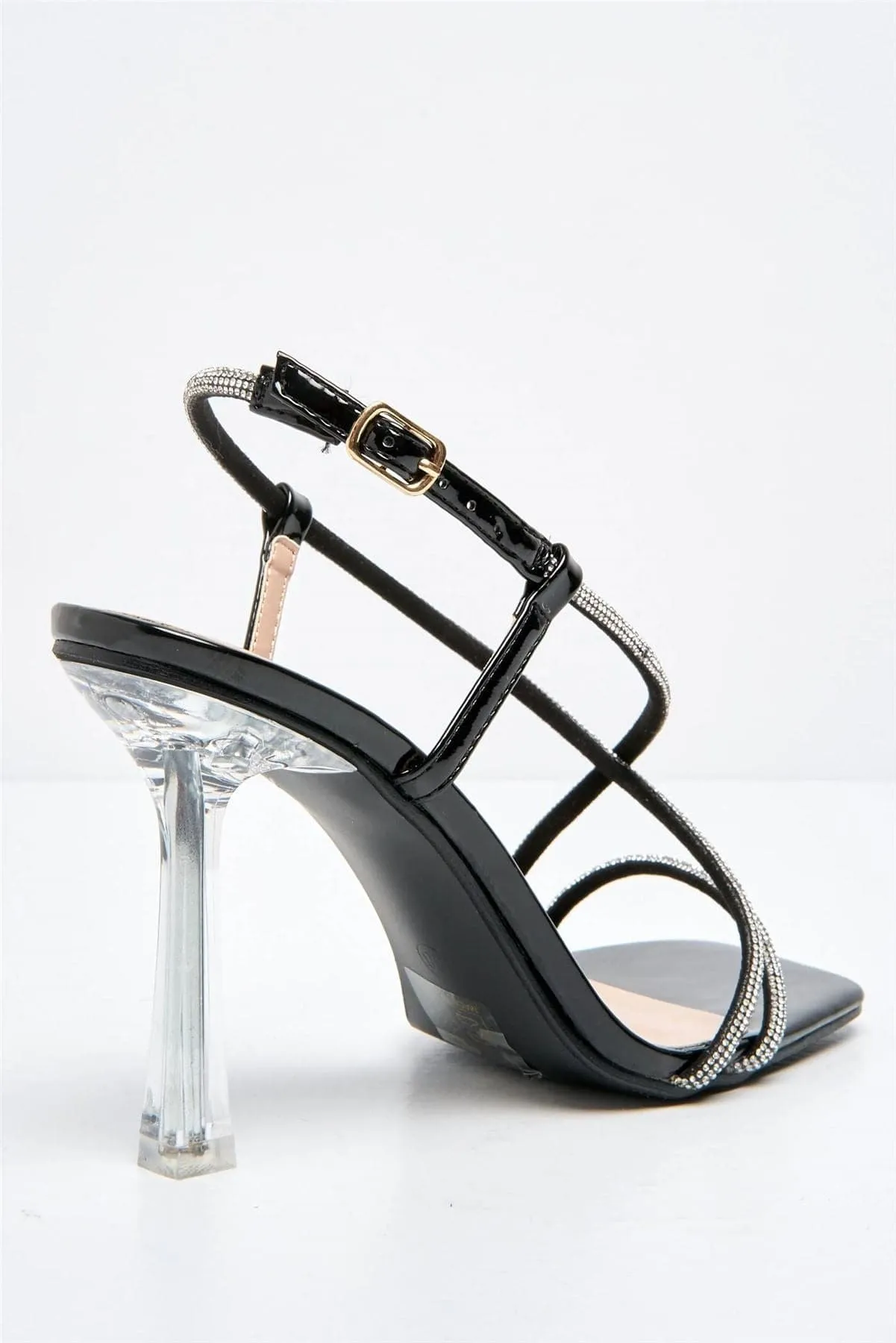 Sorrento Diamante Strap Square Toe Heel Sandal in Black