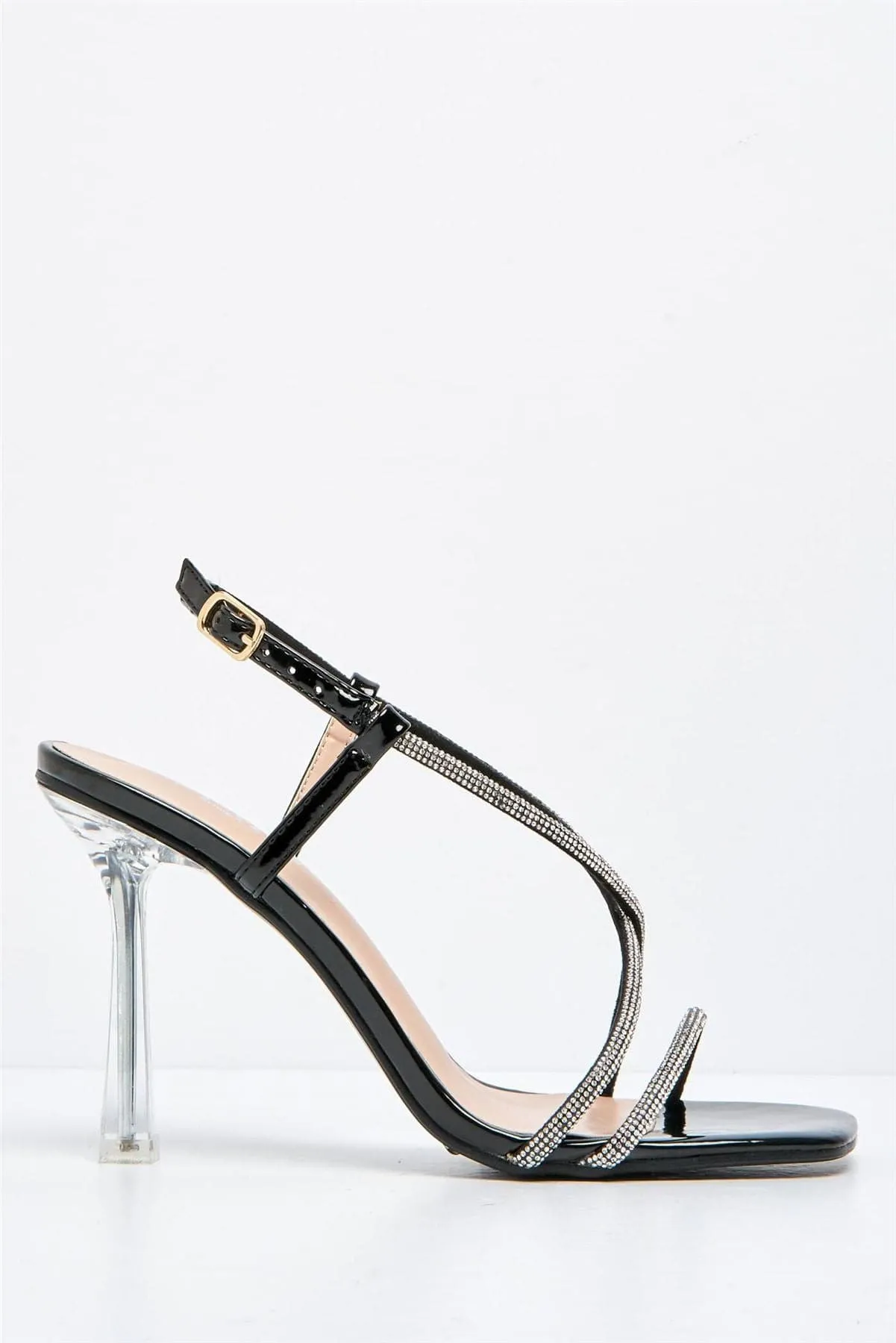 Sorrento Diamante Strap Square Toe Heel Sandal in Black
