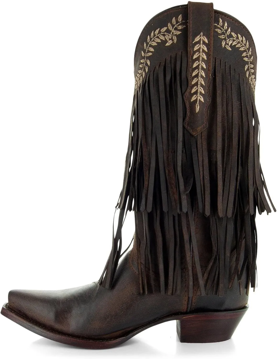 Soto Boots Santa Fe Women's Fringe Cowgirl Boots With Floral Embroidery, Genuine Leather Handcrafted Fashion Cowgirl Boots With Fringe M50035