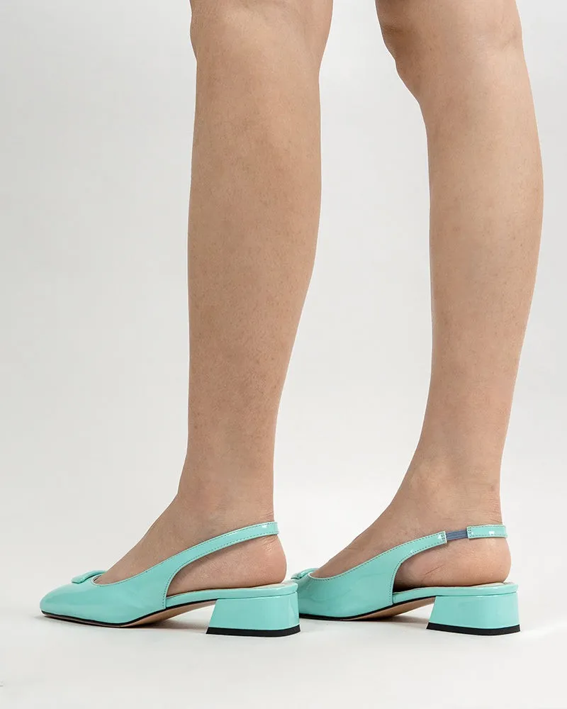 Square Toe Slingback Chunky Low Block Heels Pumps