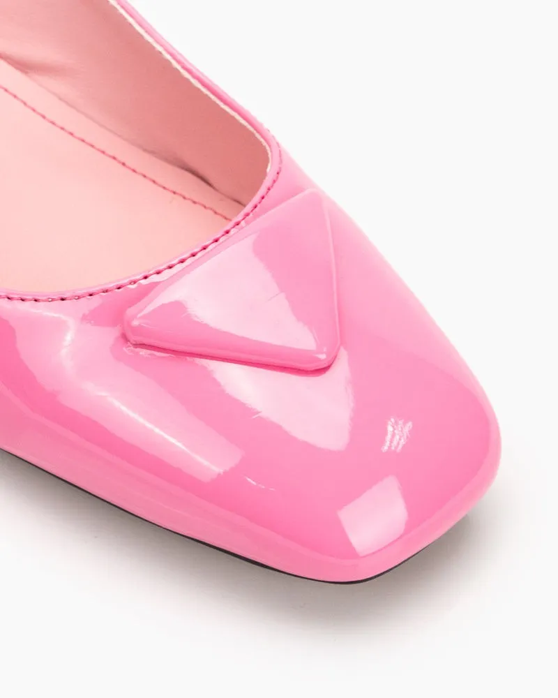 Square Toe Slingback Chunky Low Block Heels Pumps