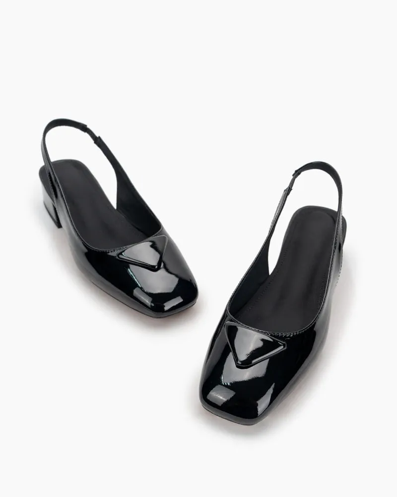 Square Toe Slingback Chunky Low Block Heels Pumps