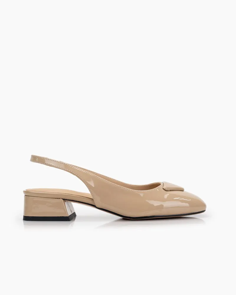 Square Toe Slingback Chunky Low Block Heels Pumps