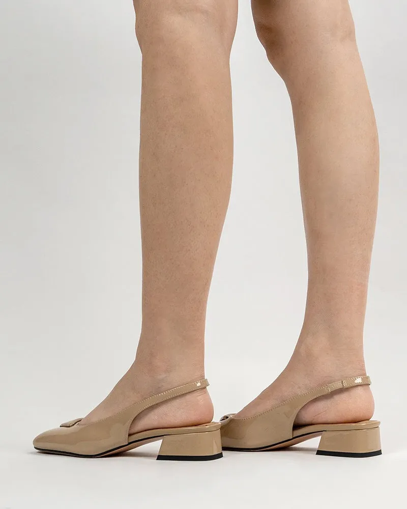 Square Toe Slingback Chunky Low Block Heels Pumps