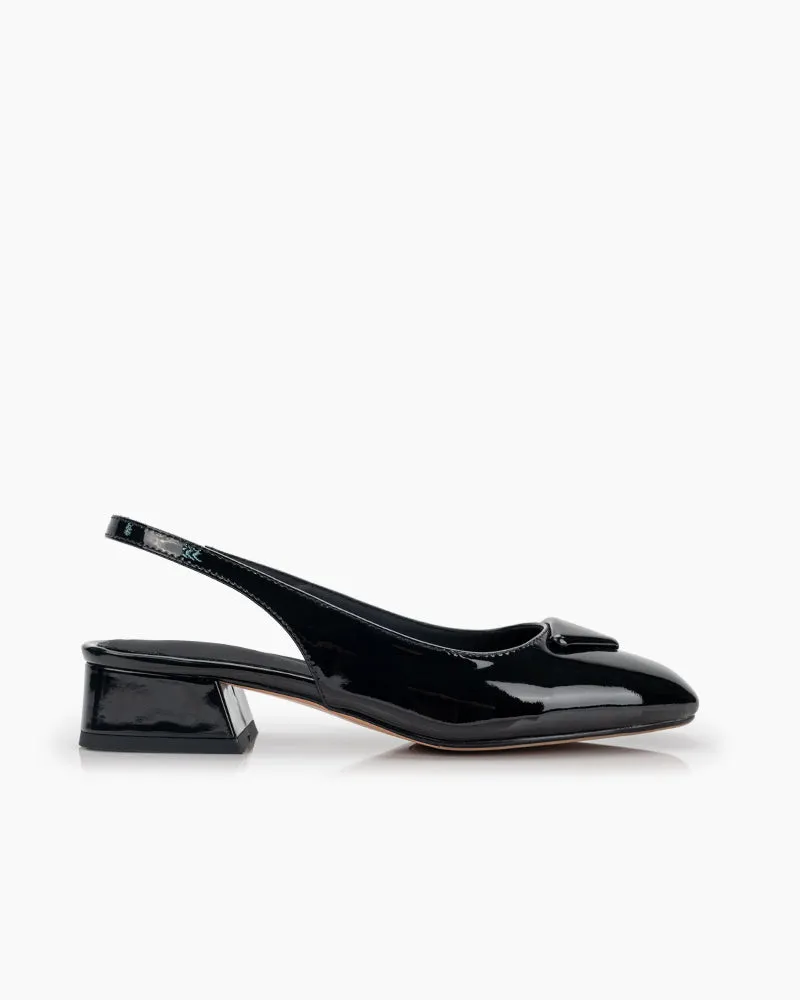 Square Toe Slingback Chunky Low Block Heels Pumps