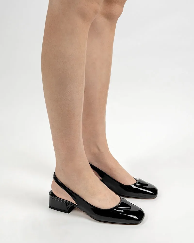 Square Toe Slingback Chunky Low Block Heels Pumps