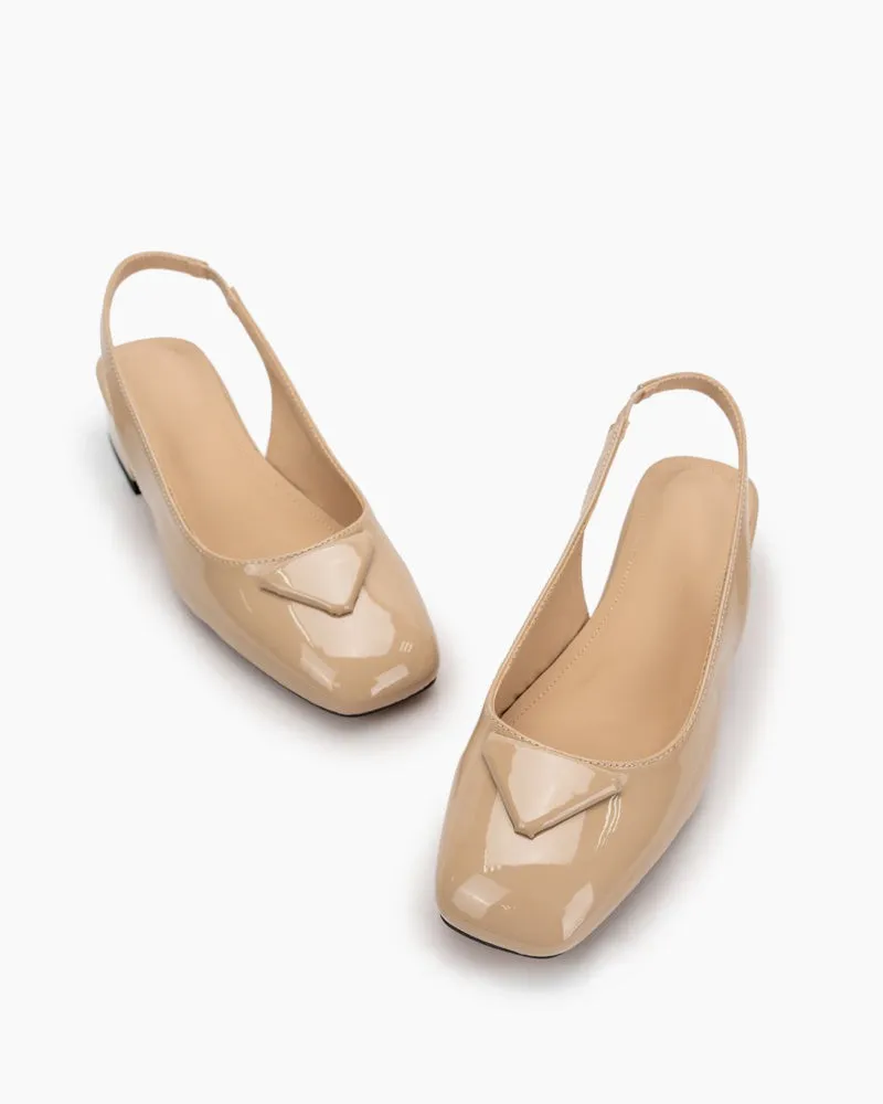 Square Toe Slingback Chunky Low Block Heels Pumps