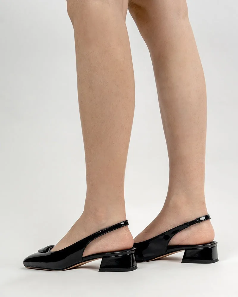 Square Toe Slingback Chunky Low Block Heels Pumps