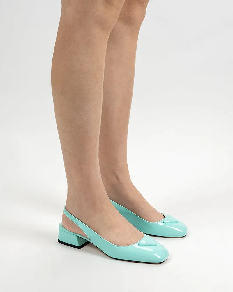 Square Toe Slingback Chunky Low Block Heels Pumps